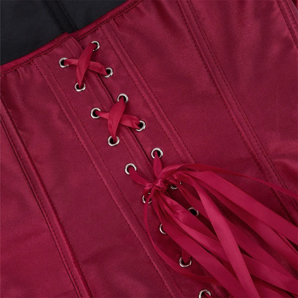 maoxiangshop - Woman Corset Vintage Satin Corsets Floral Lace Up Bustier Gothic Exotic Bustiers Romantic Bridal Outfit Medieval Party Costumes