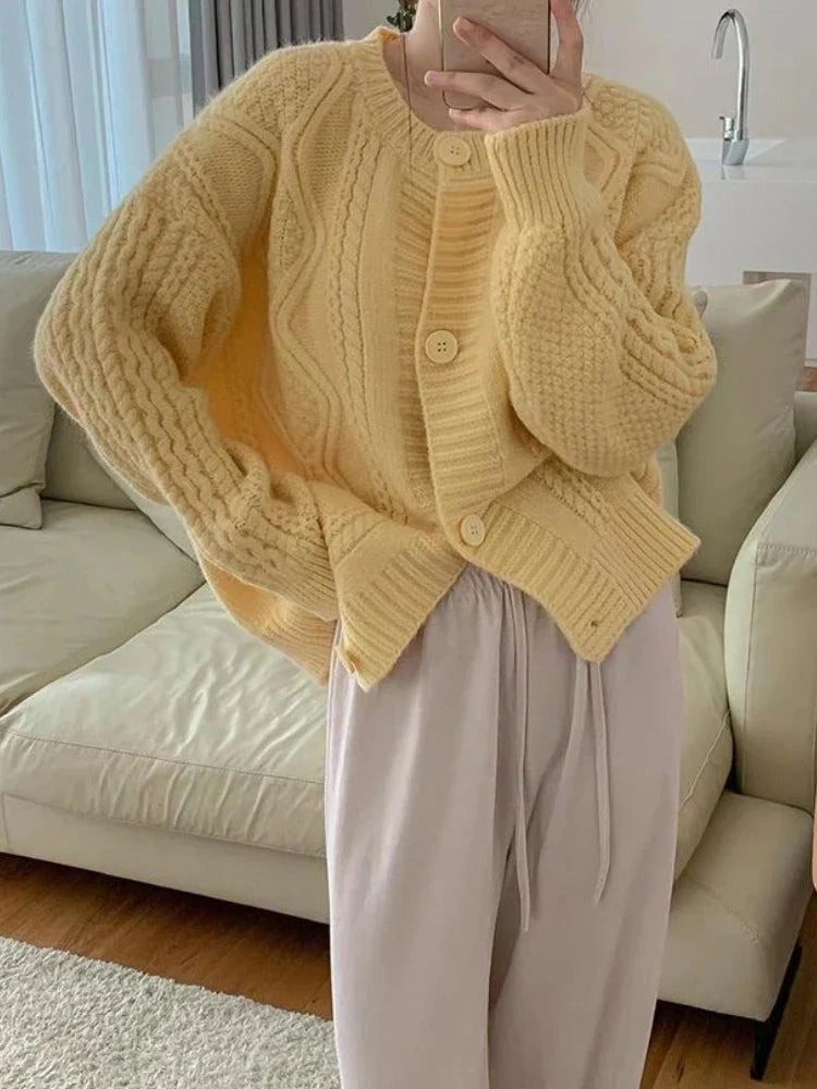 Spring Vintage Knitting Sweater Women Winter Japanese Style Sweet Solid Cardigan Female O-neck Loose Casual Sweater Tops