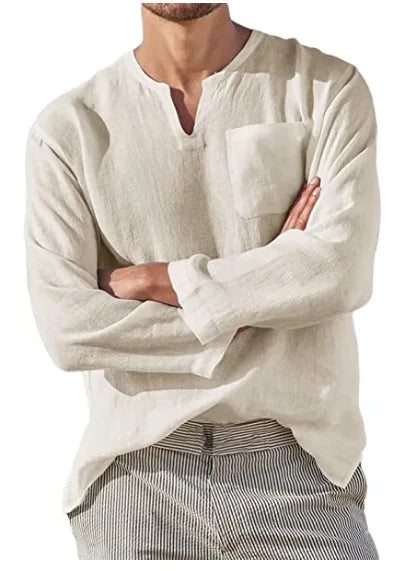 maoxiangshop Linen Shirt Men Brief Breathable Solid Color Long Sleeve Harajuku Casual Blouse Hawaiian Shirt Oversize Tops S-5XL