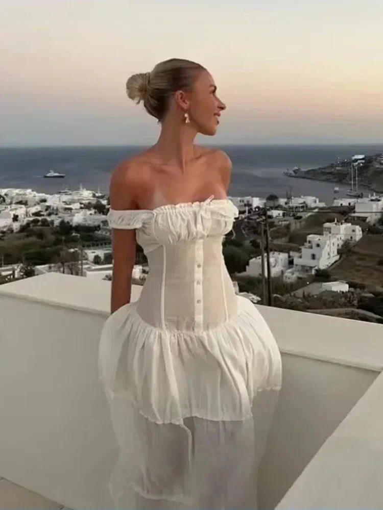 maoxiangshop Bowknot White Summer Women's Dress Elegant Tank Beach Long Sundress Vestidos Sleeveless Holiday Chic Black Slim Maxi Dress 2024