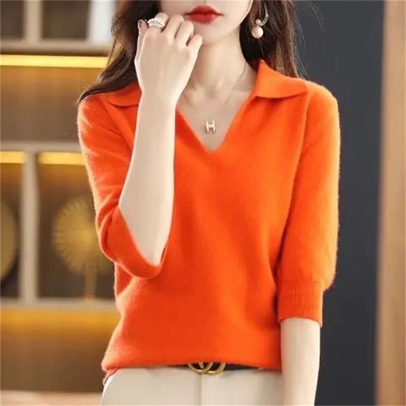 maoxiangshop New Women Knitted Sweaters Autumn Winter Warm Clothing Fashion Casual Sweater Long Sleeve Jumper V-Neck Loose Pullovers Top