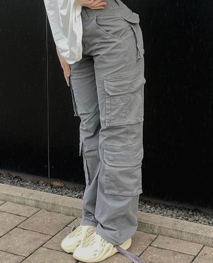 maoxiangshop2 Vintage Cargo Pants Baggy Jeans Women Fashion 90s Streetwear Pockets Wide Leg High Waist Straight Y2k Denim Trousers Overalls