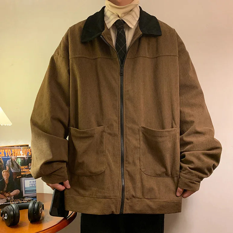 maoxiangshop Retro Jacket Autumn Men Corduroy Bomber Jacket Loose Oversized Patchwork Casual Jacket Male Clothing Loose Hip Hop Tops 5xl