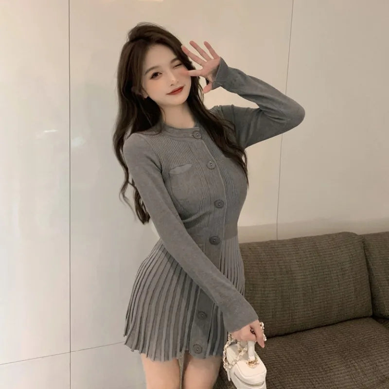 maoxiangshop Womens Dresses Bodycon Crochet Knitted Pleated Female Dress Sale Harajuku Elegant and Pretty Thic Y2k Trendy Retro Clothing
