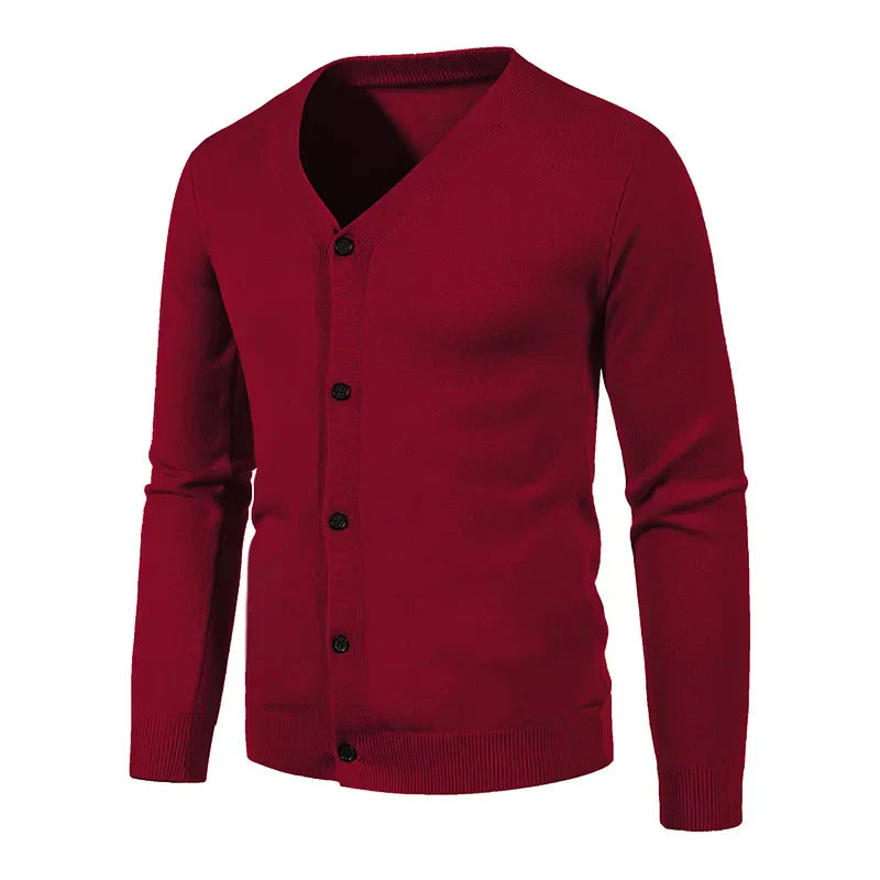maoxiangshop Autumn Men's Knitted Cardigan Thin V-neck Basic Elastic Slim Fit Thin Sweater Solid Color Casual Versatile Coat