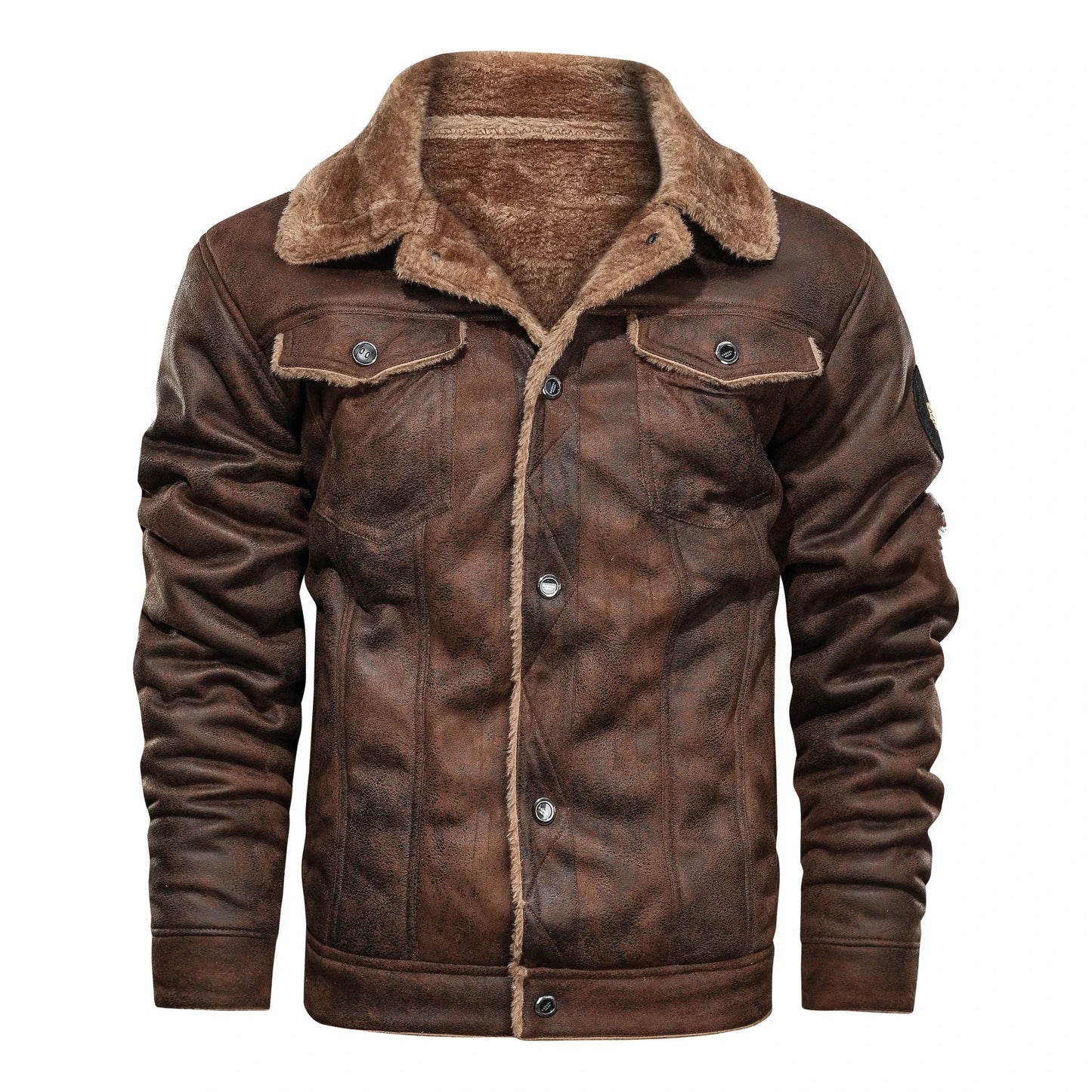 maoxiangshop Men Jackets Thicken Faux Fur Fleece Jacket male Loose Lambs Wool Lapel Pocket Outerwear Winter Chic Single Breasted Street Coat