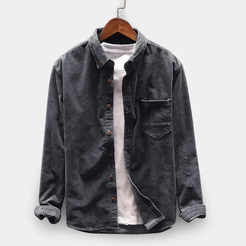 maoxiangshop Autumn Men Shirt Long Sleeve Regular Fit Mens Casual Shirt Thick Solid Color Men's Shirts With Pockets Male Coat MY846