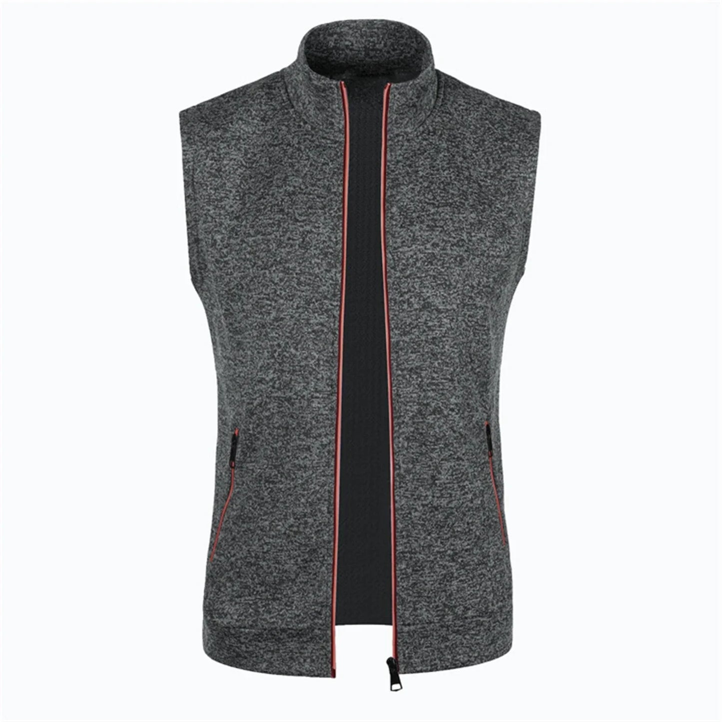 maoxiangshop Autumn and Winter Men's Knitted Velvet Fashion Casual Top Zipper Vest Sleeveless High Neck Fleece Solid Color Men's Wear