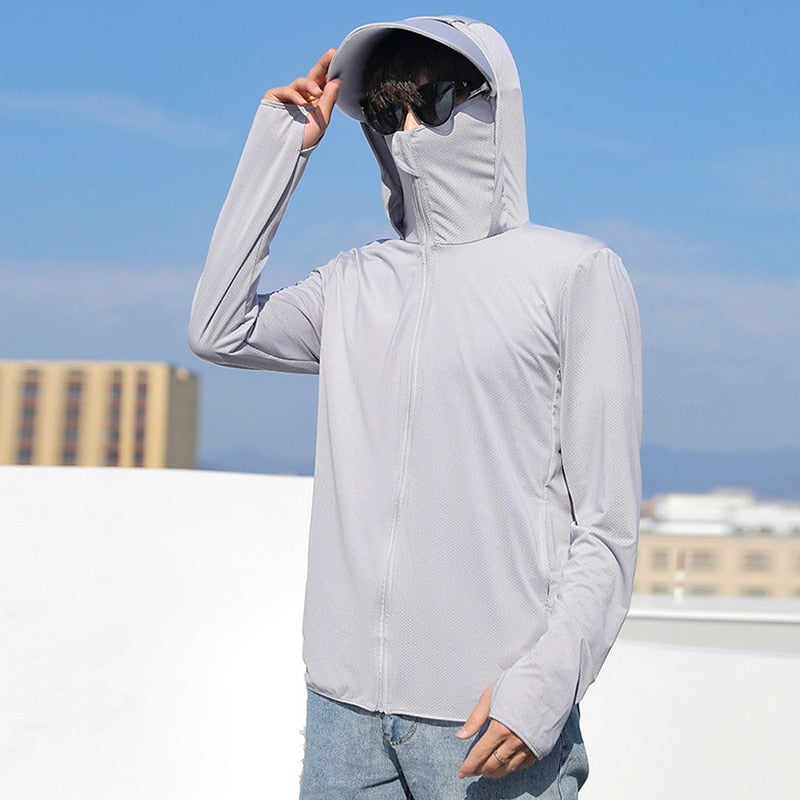 maoxiangshop Summer Sun Protection Skin Coats Men Ultra-Light Sportswear Hooded Outwear Quick Dry Fishing T-shirts Sunscreen Tops