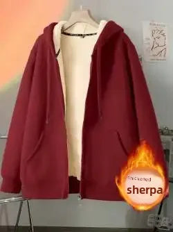 maoxiangshop Autumn Winter New Men's Fleece Lined Thickened Sweatshirt Cardigan Hooded Zip Up Versatile Casual Jacket Warm Lambswool