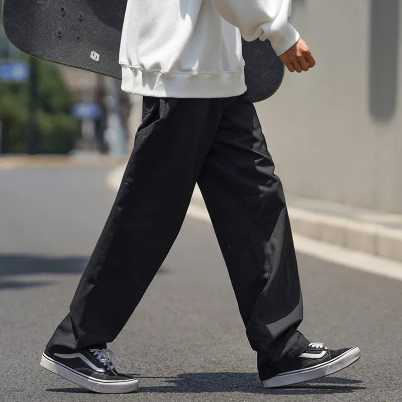 maoxiangshop Autumn Cotton Casual Pants Men Fashion 3 Color Straight Pants Men Japanese Streetwear Loose Wide Leg Pants Mens Trousers M-2XL