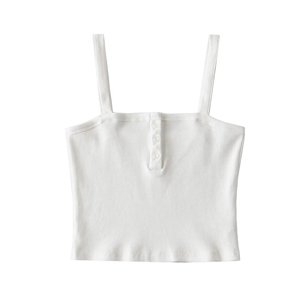 maoxiangshop - Sexy outfits for woman Summer fashion cami top women cute sexy vintage clothes white crop top causal button up tops ribbed