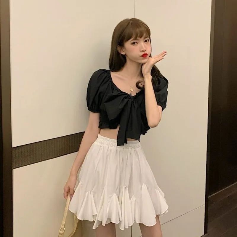 maoxiangshop White Mini Skirts for Women Cute Princess Summer Gown Pleated Skirt Korean Version Trendy Sweet Schoolgirls Holiday High Waist