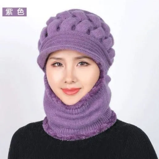 maoxiangshop Coral Fleece Winter Hat Beanies Women's Hat Scarf Warm Breathable Wool Knitted Hat For Women Double Layers Protection Caps