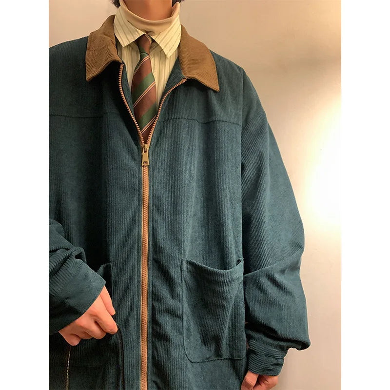 maoxiangshop Retro Jacket Autumn Men Corduroy Bomber Jacket Loose Oversized Patchwork Casual Jacket Male Clothing Loose Hip Hop Tops 5xl