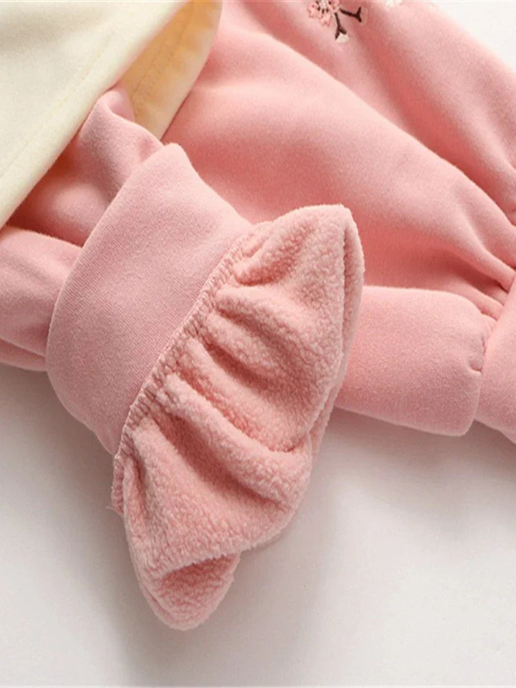 maoxiangshop Floral Embroidery Patchwork Fleece Women Hoodies Winter Thick Drawstring Hooded Sweatshirt Female Plus Velvet Pullovers