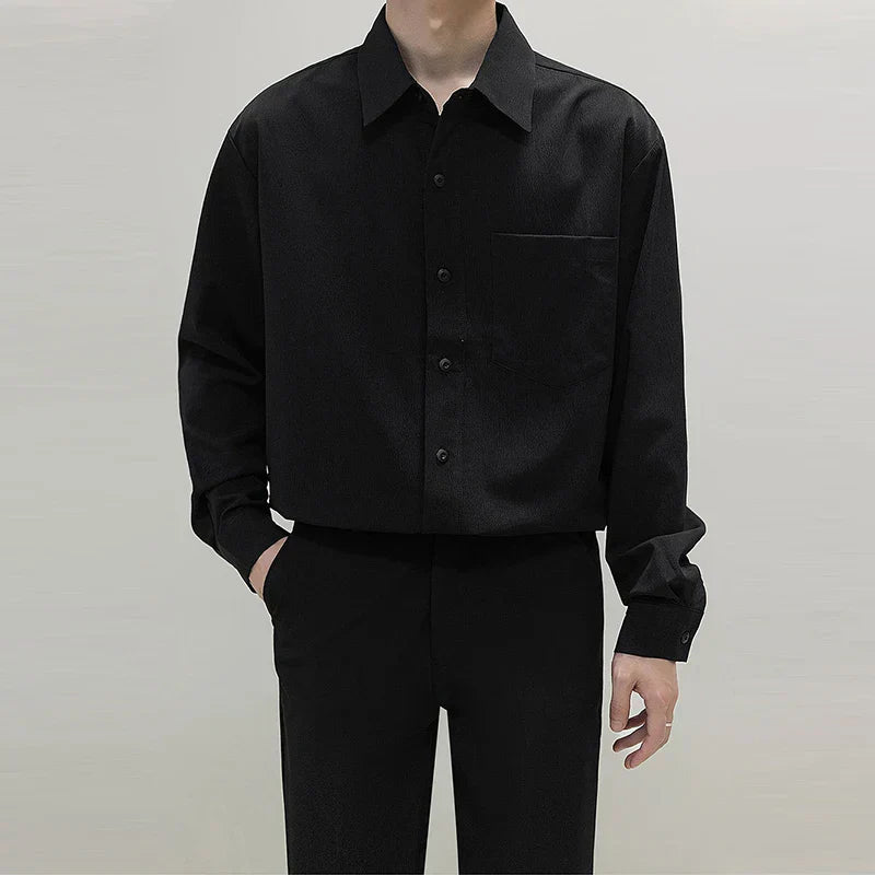 maoxiangshop Luxury Spring Clothing Men's Casual Suit Collar Texture Shirts Vintage Buttons Solid Color Long Sleeve Basic Clothes 2024 New