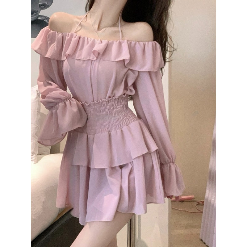 maoxiangshop Two Piece Sets Womens Outifits New Fashion Casual Long Sleeve Chiffon Tops Chic Solid High Waisted Mini Skirt Sets