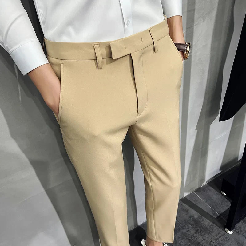 maoxiangshop 2024 Summer Fashion Mens Dark Green Suit Pants Pure Color Business Occupation Slim Fit Dress Office Ankle Trousers