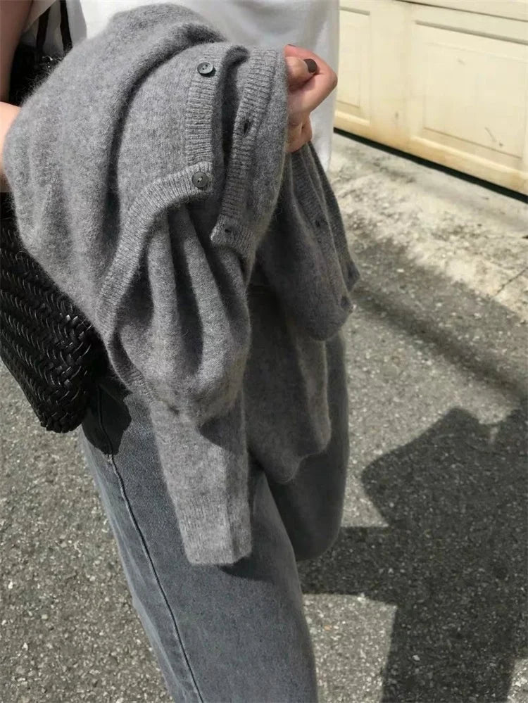 Women's Gray Button Down Lightweight Knit Cardigans Cashmere Sweaters Black Fall Long Sleeve Ladies Tops
