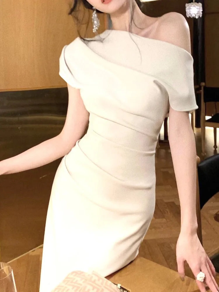 maoxiangshop Fashion New Women Elegant Bodycon Slim Midi Party Dress Sexy Vintage Casual Prom Birthday Vestidos Female Chic Clothes Robe