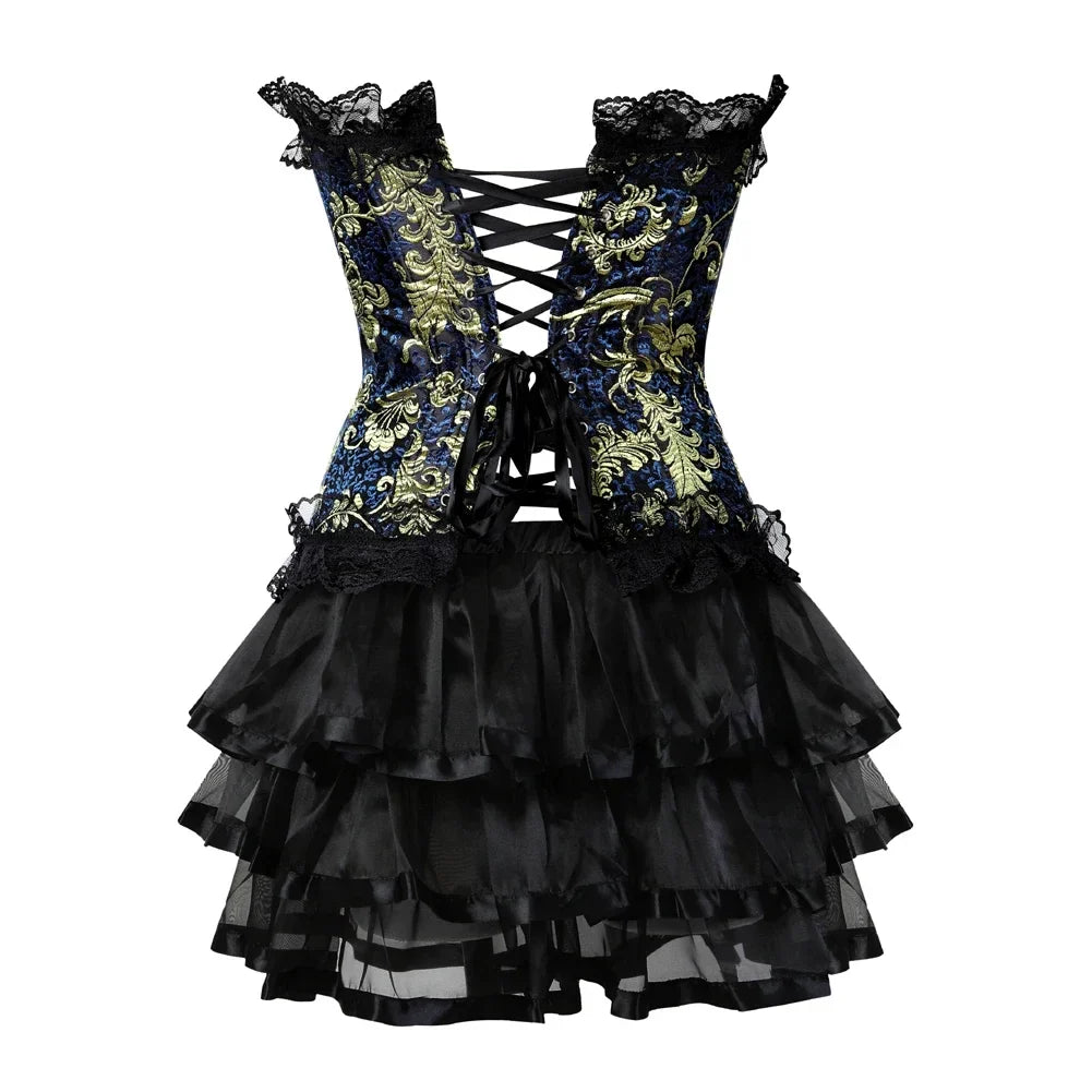 maoxiangshop - Corset Skirt for Women Steampunk Bustiers Dress Lace Up Boned Korsett Classic Corsets Clubwear Carnival Costumes Rave Outfits