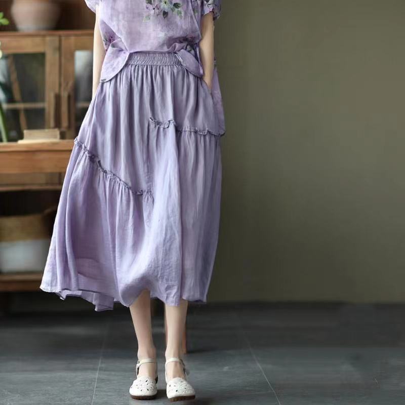 maoxiangshop Double Layer Cotton Linen Skirt Spring Womens Fashion Women Korean Clothing Elegant Long Skirts Summer Woman Harajuku Y2k