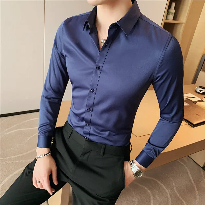 maoxiangshop Camisas De Hombre Long Sleeve Shirts For Men Clothing Business Formal Wear Camisa Social Masculina Slim Fit Chemise Homme