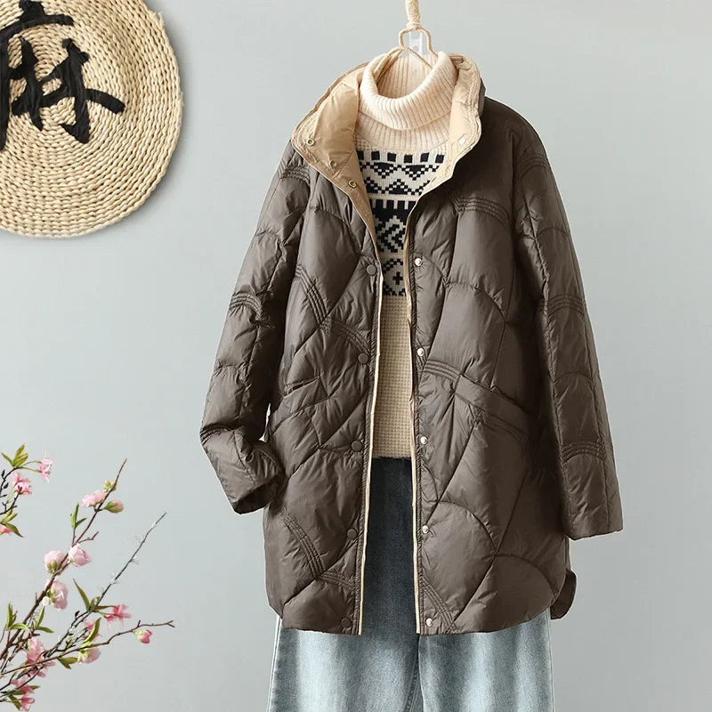 maoxiangshop Plus Size 5xl New Women Winter Warm Medium X-Long Xiang Yun Down Jackets Female Ultra Lightweight White Duck Down Coat