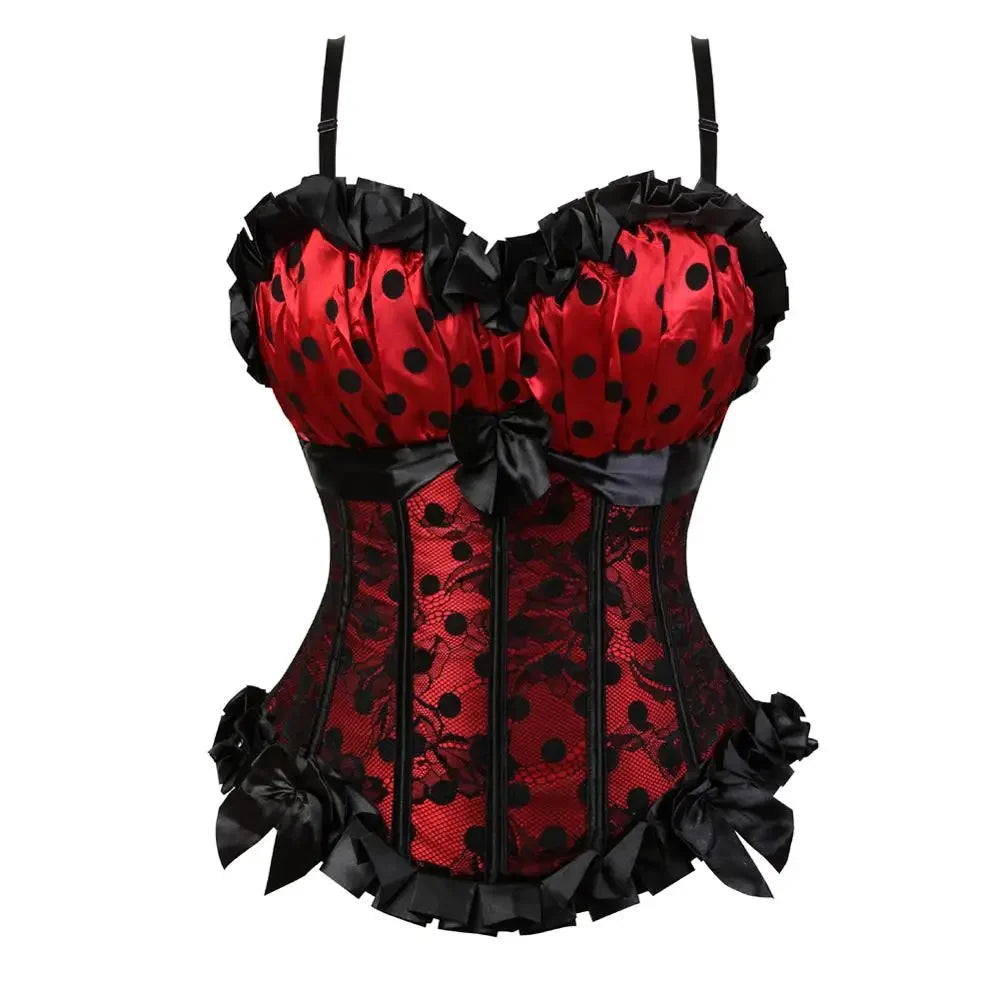 maoxiangshop - Gothic Corsets for Womens Vintage Bustier Polka Dots Corset Strap Padded Cup Bustiers Plus Size Corsetto Carnival Party Costumes