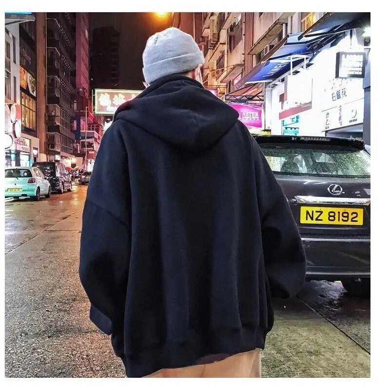 maoxiangshop Autumn Korean Sweatshirts for Men Casual Zip Up Hoodies Loose Coat Street Thick Warm Fashion Hip Hop Cardigans Hooded Jacket