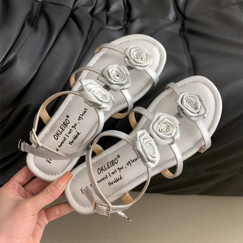 maoxiangshop - 2024 Summer New Open Toe Sandals Women Roman Style Cute Flat Sandals for Women Chunky Low Heel Wedge Design Elegant Dress Shoes