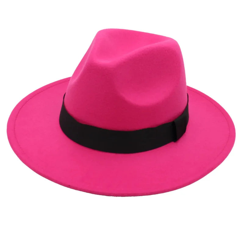 maoxiangshop Autumn and winter men and women's new large brimmed hats, fashionable woolen jazz hats, English style top hats