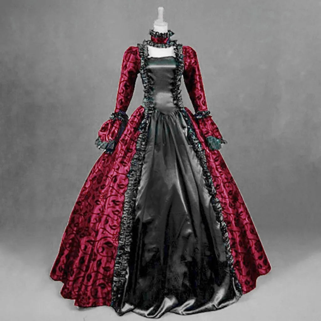 maoxiangshop - Halloween Women Victorian Medieval Queen Cosplay Costume Vintage Retro Gothic Lace Lace Up Party Long vestidos Evening Dresses