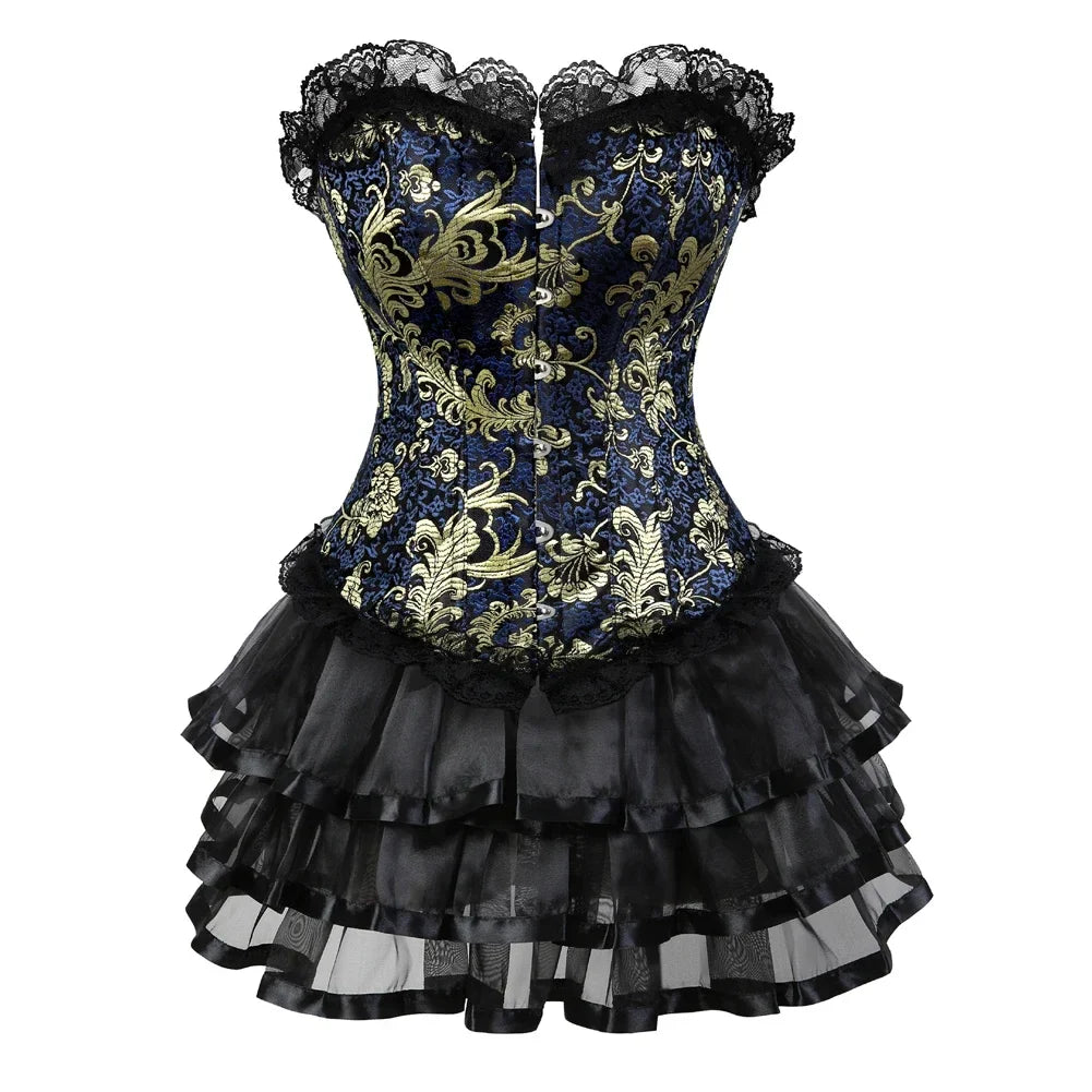 maoxiangshop - Corset Skirt for Women Steampunk Bustiers Dress Lace Up Boned Korsett Classic Corsets Clubwear Carnival Costumes Rave Outfits