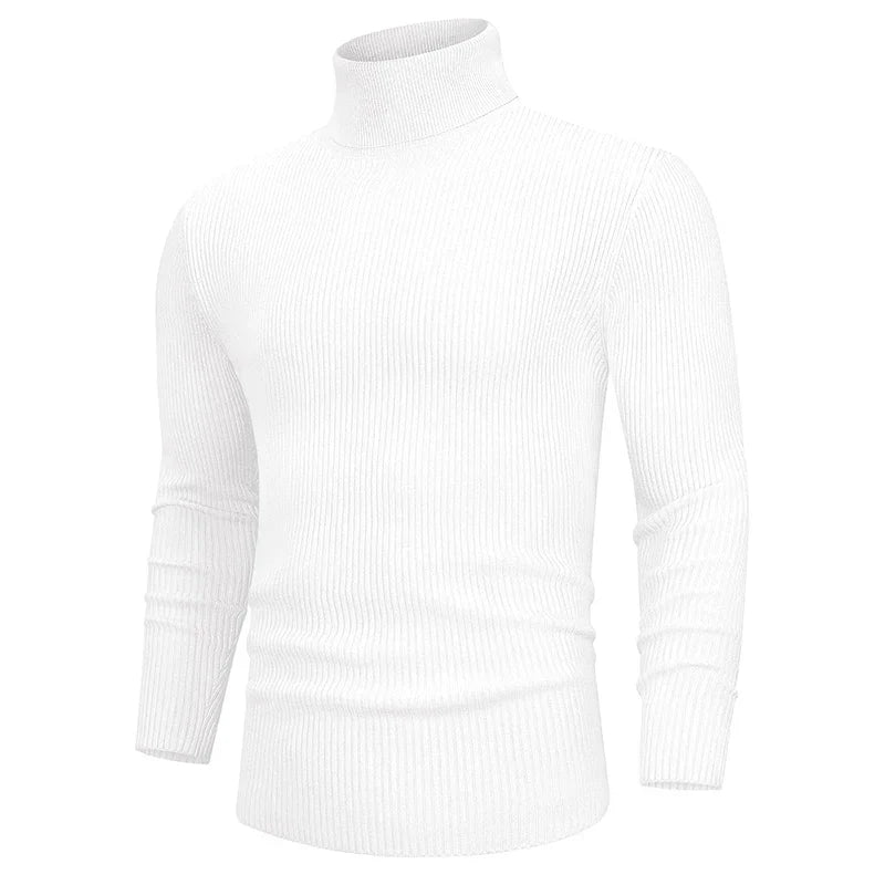 maoxiangshop New Fall Long Sleeved Turtleneck Sweaters Men's Casual Breathable Top Solid Color Elastic Slim Autumn Warm Stripe Streetwear