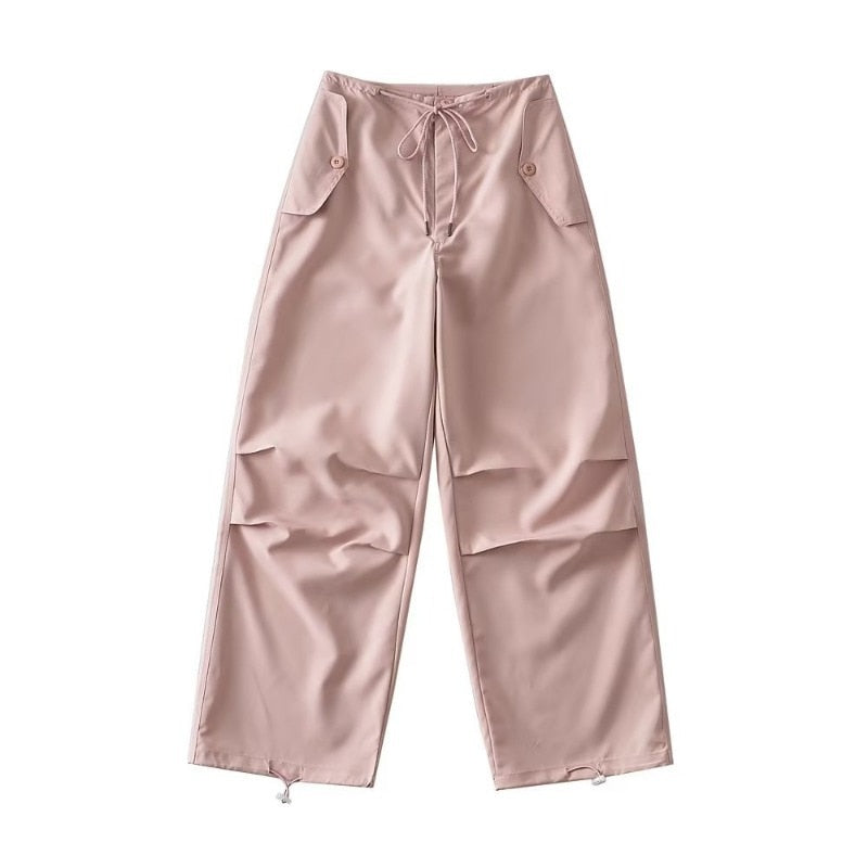 Thin style loose cargo pants women's high waist casual paper bag pants lace-up trousers 2023 summer new cargo pants for women