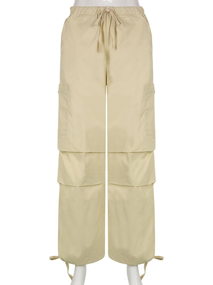 Y2K Drawstring Baggy Cargo Pants Women High Waist Sweatpant Trousers Vintage Street Loose Wide Leg Joggers Pant