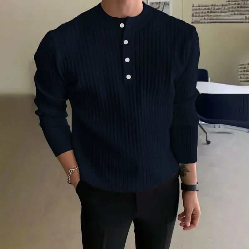 maoxiangshop Men's Semi High Neck Button Knitted Sweater, Men's 2024 Autumn and Winter Sweater, Casual Pullover, Long Sleeved Knitted Sweater