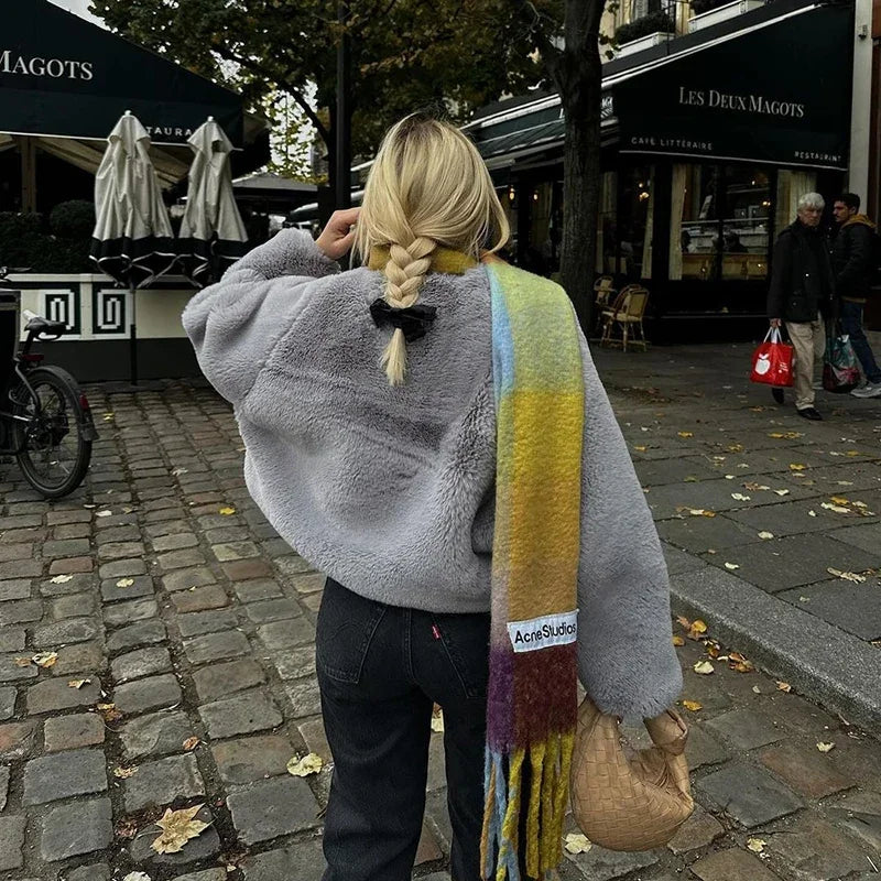 maoxiangshop - 2024 Winter Faux Rabbit Fur Coat Women Chic Fashion Soft Warm Furry Fur Jacket Street Style Girl Outerwear Overcoat