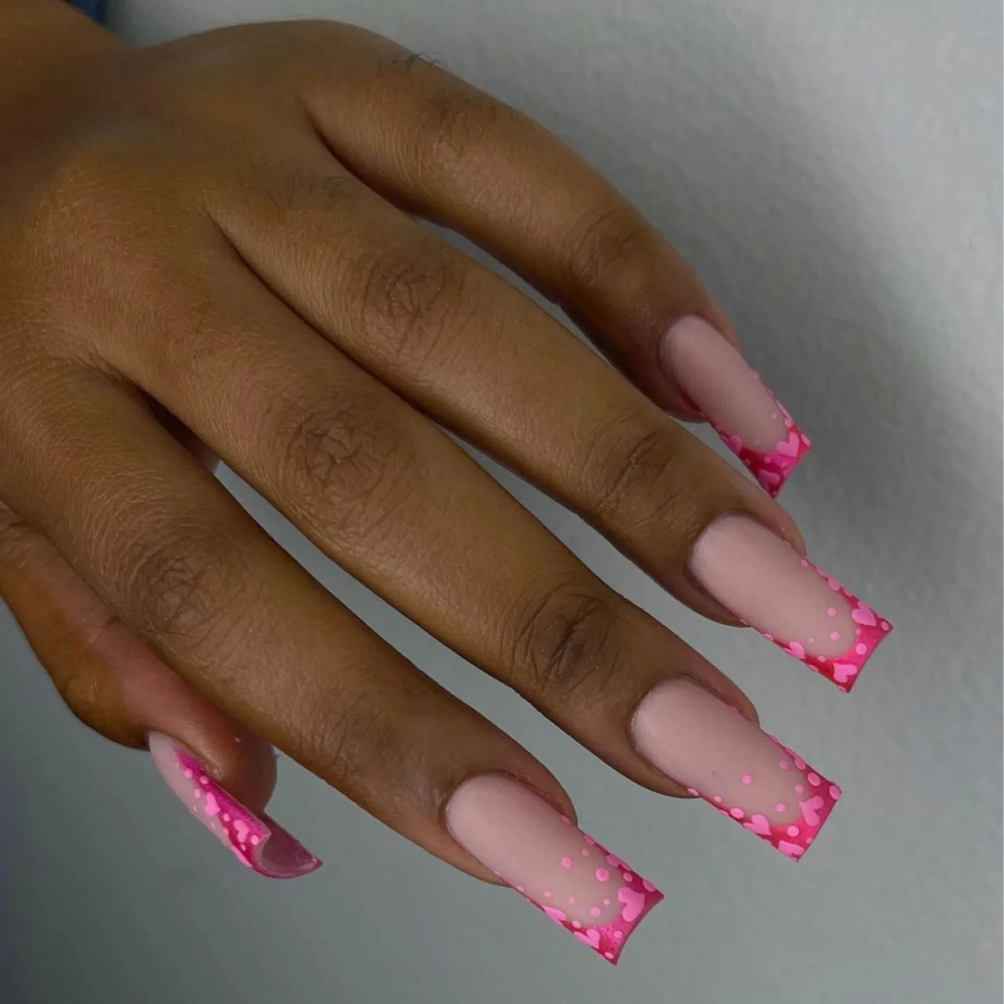 maoxiangshop 24pcs/set ballet short fake nails for Valentine's Day cute heart with glitters french white square tips press on false nail art