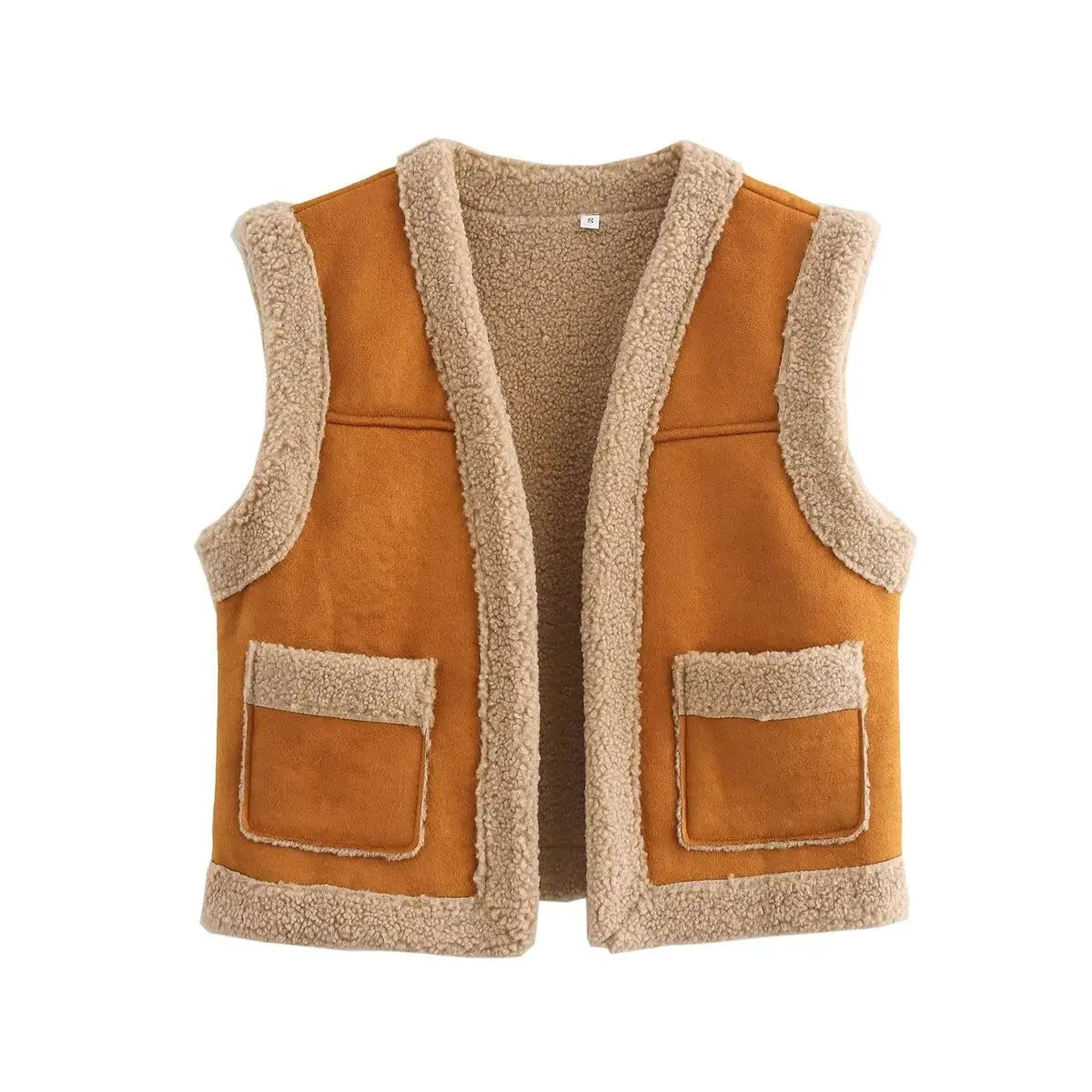 maoxiangshop - Women Fur Vest 2024 Winter Sleeveless with Pockets Female Vests Coats Lady Solid Cardigan Waistcoat Jackets New
