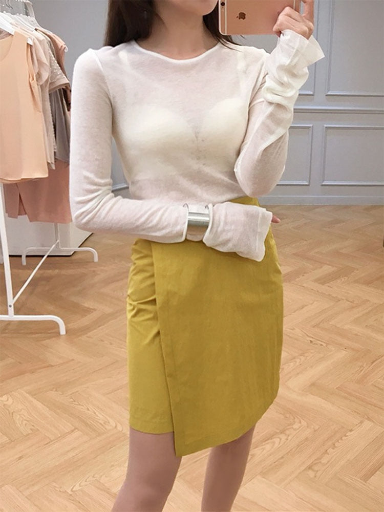 maoxiangshop Sexy Shirt Women T-Shirt Long Sleeve Korean Style Slim Basic Elasticity Tshirt Top Womens Clothing T Shirt Femme