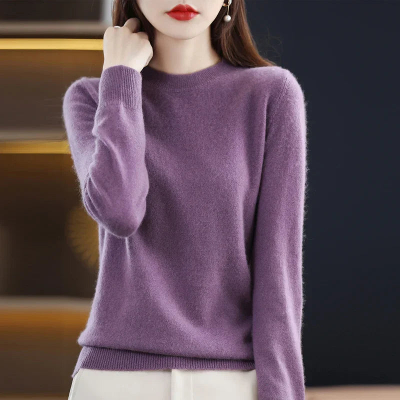 maoxiangshop Cashmere Sweater Women's Knitting Sweater 100% Pure Merino Wool Winter Fashion Basic V-neck Chic Top Autumn Warm Pullover