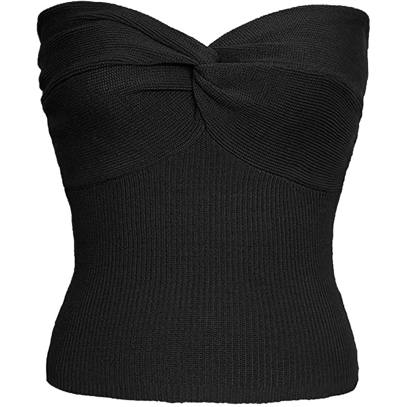 maoxiangshop - Twist Tube Tops For Women Sexy Strapless Corset Top Tee Off-Shoulder Cute Y2k Cropped Tops Knit Bustier Summer Streetwear