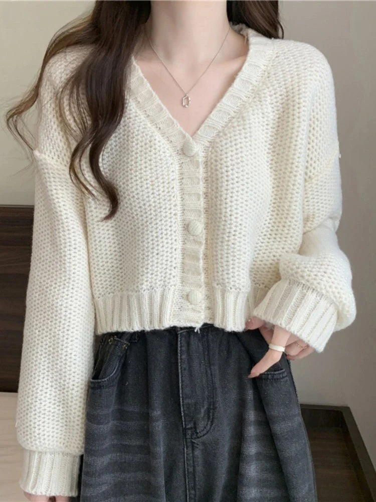maoxiangshop Women Sweater Cardigan V-Neck Button Up Casual Knit Sweater Coat Sweet Cardigan Coat For Women Autumn Winter