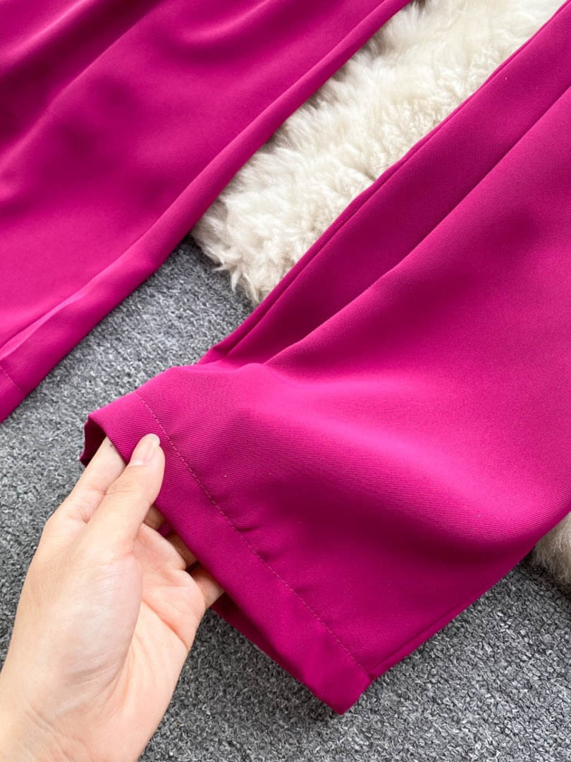 maoxiangshop Korean Fashion Women Flare Pants Solid High Waist Pleated Front Full Lengh Trousers Summer Casual Female Long Pants