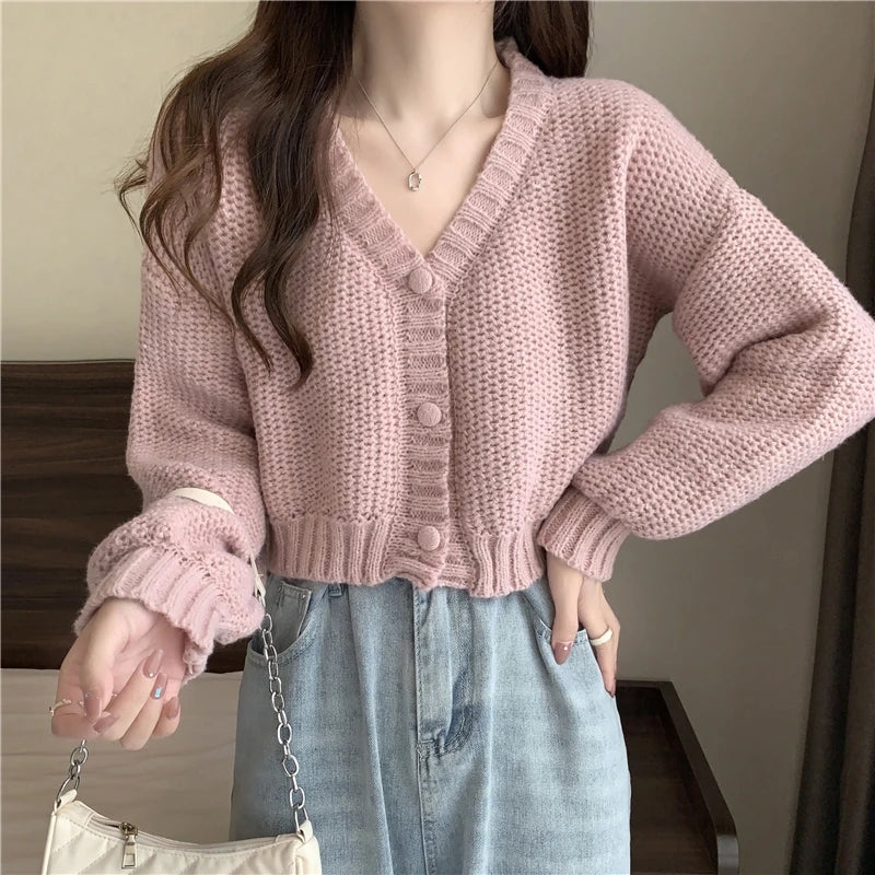 maoxiangshop Women Sweater Cardigan V-Neck Button Up Casual Knit Sweater Coat Sweet Cardigan Coat For Women Autumn Winter