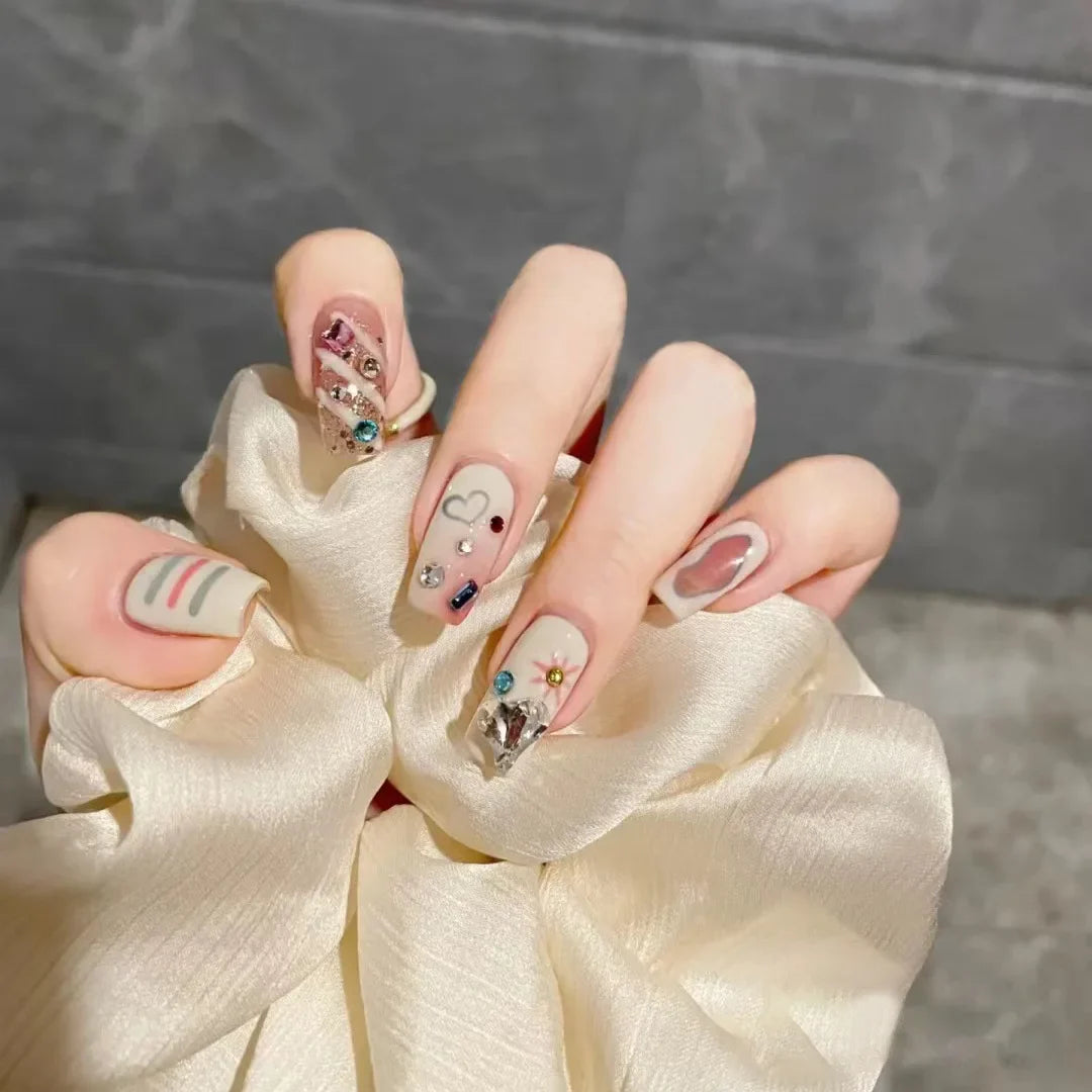 maoxiangshop 24pcs Wearable Pink Press On Fake Nails Tips With Glue false nails design Butterfly Lovely Girl false nails With Wearing Tools