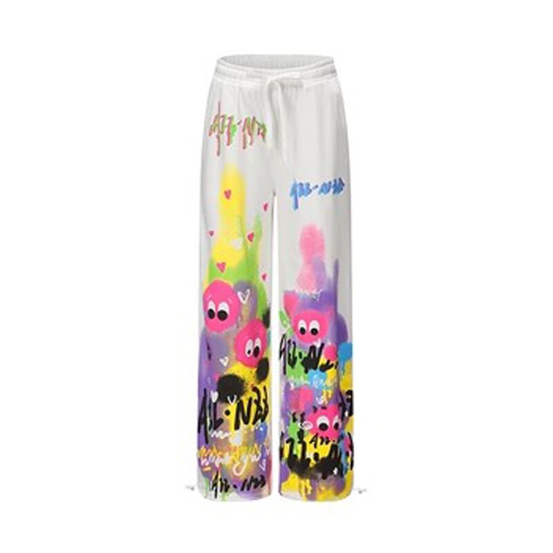 maoxiangshopJapanese Y2K Graffiti Sweatpants Women Harajuku Kawaii Cute Pink Sports Pants Oversized Subculture Egirl Wide Trousers
